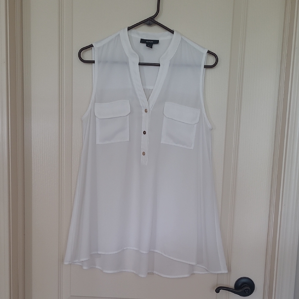 ALFANI Women's White Sleeveless Blouse High-low Size 8